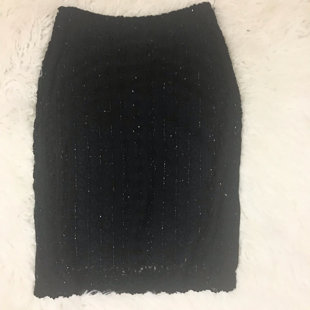 Basix 2 Fully Beaded Black Pencil Skirt Side Slits